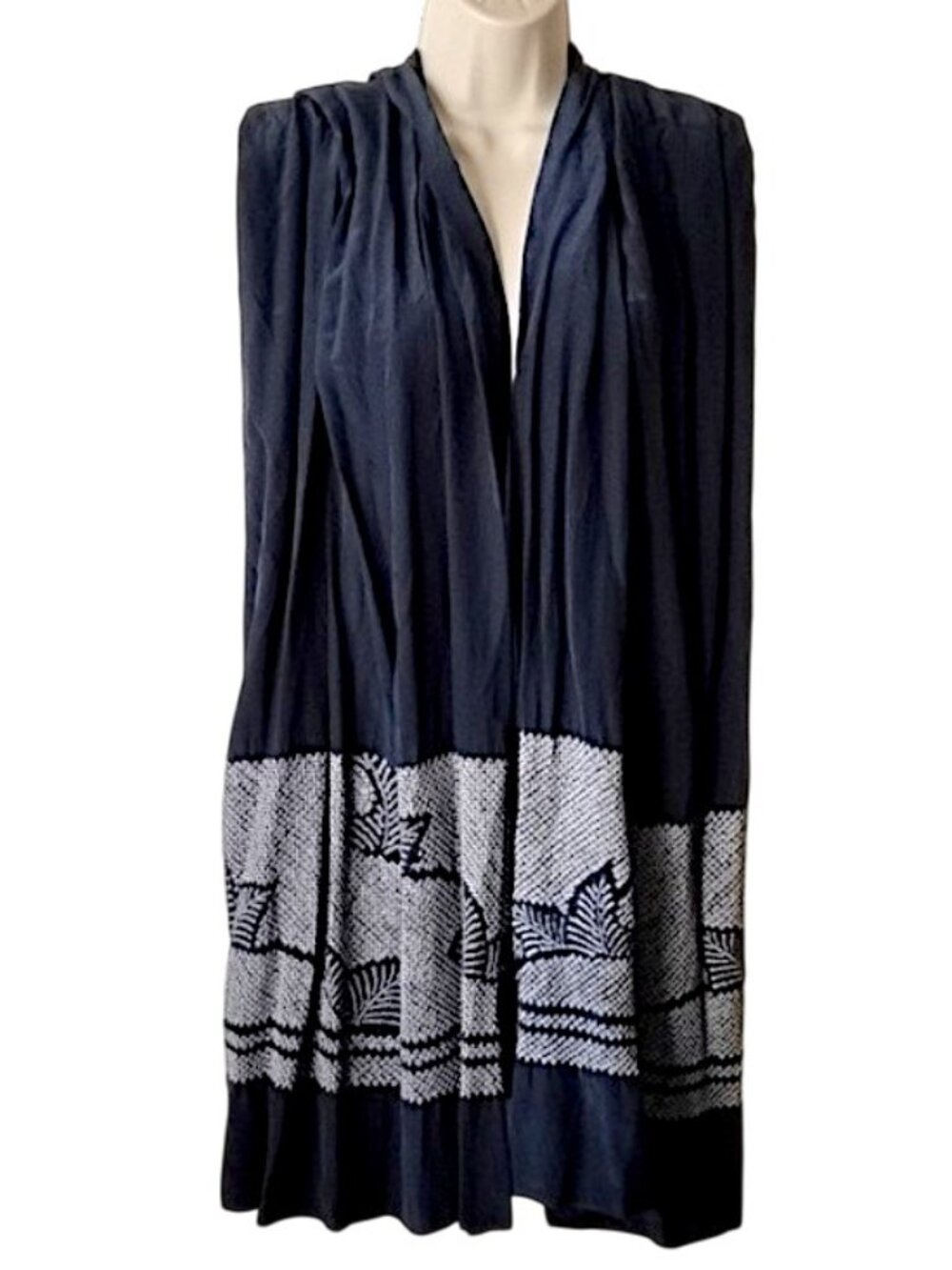 Vintage Silk Obi Sash 135'x29' Navy White Fabric Yardage